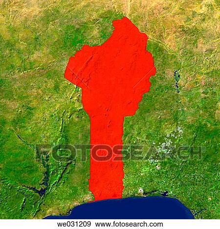 Stock Photo - Highlighted satellite image of Benin. Fotosearch