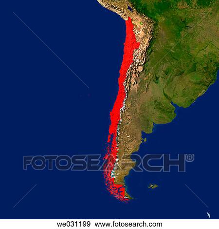Stock Photo - Highlighted satellite image of Chile. Fotosearch