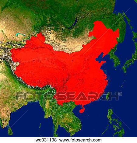Highlighted satellite image of China View Large Photo Image Stock Photo - Highlighted satellite image of China. Fotosearch