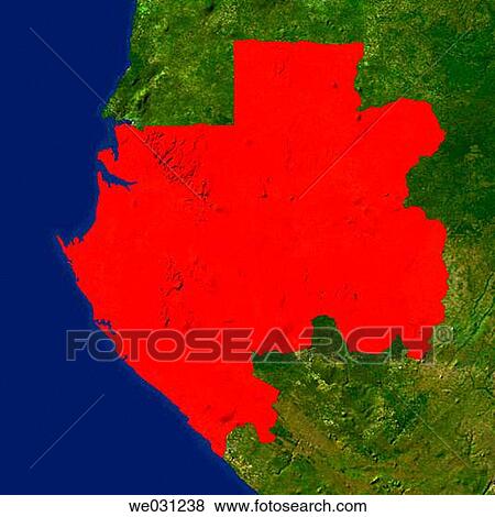 Stock Photo - Highlighted satellite image of Gabon. Fotosearch