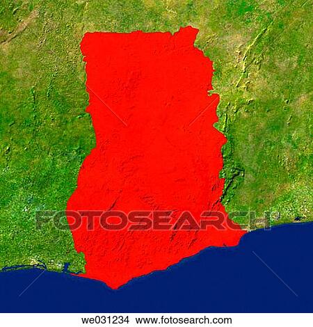Picture - Highlighted satellite image of Ghana. Fotosearch