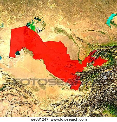 Highlighted satellite image of Uzbekistan View Large Photo Image Stock Photo - Highlighted satellite image of Uzbekistan. Fotosearch