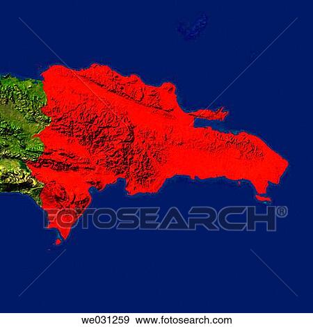 Stock Photo - Highlighted satellite image of Dominican Republic. Fotosearch