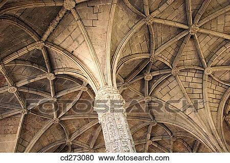 Stock Image - Interior ceiling of Monastery of the Hieronymites, Lisbon. Portugal. Fotosearch
