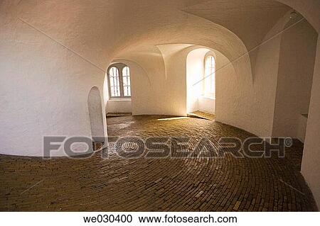 Stock Image - Interior of the Rundetarn showing ramp, Copenhagen, Denmark. Fotosearch