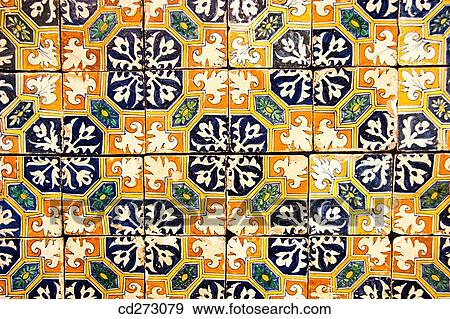 Stock Photo - Italo-Flemish pattern dating from early 17th century in the Museu Nacional do Azulejo, Lisbon. Portugal. Fotosearch