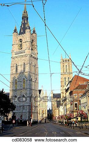 Lakenhalle and Cathedral of Saint Bavon. Ghent. Flanders, Belgium View Large Photo Image Stock Photo - Lakenhalle and Cathedral of Saint Bavon. Ghent. Flanders, Belgium. Fotosearch