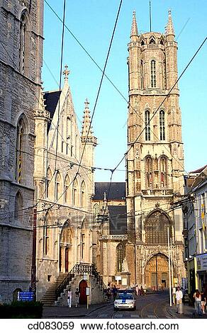 Lakenhalle and Cathedral of Saint Bavon. Ghent. Flanders, Belgium View Large Photo Image Stock Photo - Lakenhalle and Cathedral of Saint Bavon. Ghent. Flanders, Belgium. Fotosearch