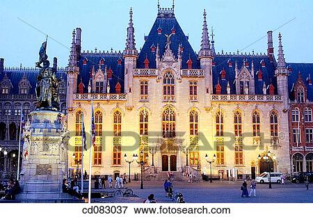 Landhuis, Provincial Government palace and monument to Jan Breydel and Pieter de Coninck in the Markt (Market Square). Brugge. Flanders, Belgium View Large Photo Image Stock Photo - Landhuis, Provincial Government palace and monument to Jan Breydel and Pieter de Coninck in the Markt (Market Square). Brugge. Flanders, Belgium. Fotosearch