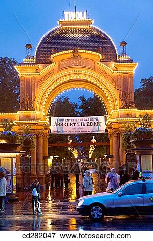 Stock Photo - Main entrance to Tivoli pleasure park, Copenhagen, Denmark. Fotosearch