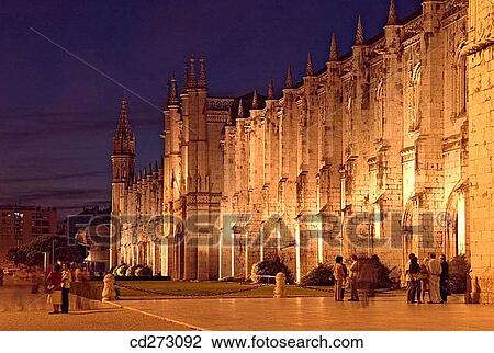Stock Image - Monastery of the Hieronymites at night, Lisbon. Portugal. Fotosearch