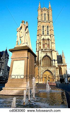 Monument to Jan Frans Willems and St. Bavo's cathedral in Sint Baafsplein. Ghent. Flanders, Belgium View Large Photo Image Stock Image - Monument to Jan Frans Willems and St. Bavo's cathedral in Sint Baafsplein. Ghent. Flanders, Belgium. Fotosearch