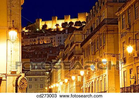 Night view from Rossio to St. George's Castle, Lisbon. Portugal View Large Photo Image Stock Image - Night view from Rossio to St. George's Castle, Lisbon. Portugal. Fotosearch