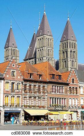 Notre Dame cathedral in the Grand-Place. Tournai. Hainaut, Belgium View Large Photo Image Stock Photo - Notre Dame cathedral in the Grand-Place. Tournai. Hainaut, Belgium. Fotosearch