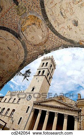 Palazzo del Capitano del Popolo and Temple of Minerva in Piazza del Comune. Assisi. Umbria, Italy View Large Photo Image Picture - Palazzo del Capitano del Popolo and Temple of Minerva in Piazza del Comune. Assisi. Umbria, Italy. Fotosearch