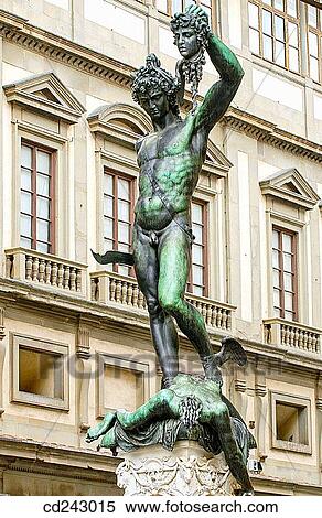 Perseus, bronze sculpture by Benvenuto Cellini (1545-54) by Uffizi Gallery. Florence. Tuscany, Italy View Large Photo Image Stock Photography - Perseus, bronze sculpture by Benvenuto Cellini (1545-54) by Uffizi Gallery. Florence. Tuscany, Italy. Fotosearch