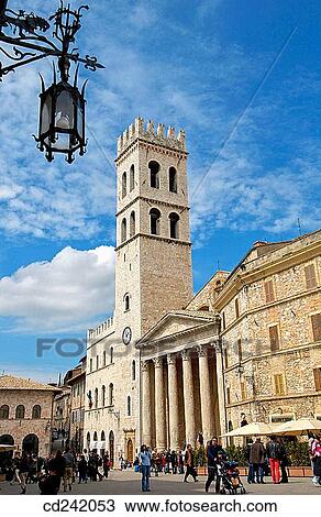 Piazza del Comune with Palazzo del Capitano del Popolo and Temple of Minerva. Assisi. Umbria, Italy View Large Photo Image Stock Image - Piazza del Comune with Palazzo del Capitano del Popolo and Temple of Minerva. Assisi. Umbria, Italy. Fotosearch