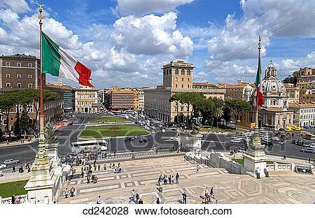 Piazza Venezia seen from Monumento to Vittorio Emanuele II. Rome. Italy View Large Photo Image Stock Photo - Piazza Venezia seen from Monumento to Vittorio Emanuele II. Rome. Italy. Fotosearch