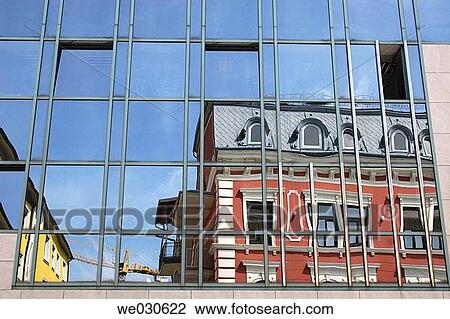 Reflection of an old house in glass-fronted modern house, Spittal, Carinthia, Austria, Europe, August 2005 View Large Photo Image Stock Image - Reflection of an old house in glass-fronted modern house, Spittal, Carinthia, Austria, Europe, August 2005. Fotosearch