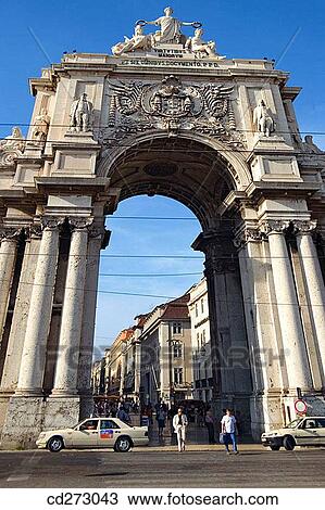 Rua Augusta Arch, triumphal arch in Pra? a do Com? rcio. Lisbon. Portugal View Large Photo Image Stock Image - Rua Augusta Arch, triumphal arch in Pra? a do Com? rcio. Lisbon. Portugal. Fotosearch