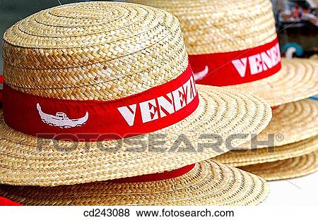 Stock Photo - Souvenirs, gondolier's hats. Venice. Veneto, Italy. Fotosearch