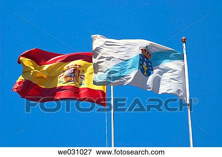 Spanish and Galician flags. La Coru±a, Galicia, Spain View Large Photo Image Stock Photo - Spanish and Galician flags. La Coru±a, Galicia, Spain. Fotosearch