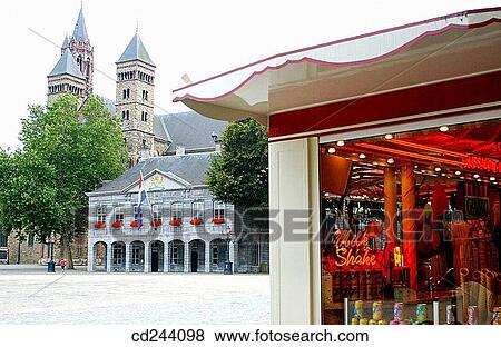 Stock Photo - St. Servatius cathedral and Vrijthof. Maastricht. Limburg, Netherlands. Fotosearch