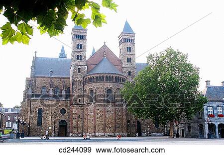 Stock Photo - St. Servatius cathedral and Vrijthof. Maastricht. Limburg, Netherlands. Fotosearch