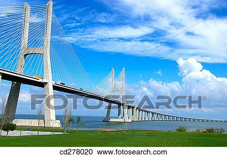 Vasco da Gama bridge over Tejo river, Lisbon. Portugal View Large Photo Image Stock Image - Vasco da Gama bridge over Tejo river, Lisbon. Portugal. Fotosearch