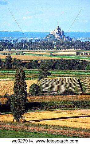 Picture - view from balcony bay and view of the polders. Mont St. Michel. Manche, Normandy, France. Fotosearch