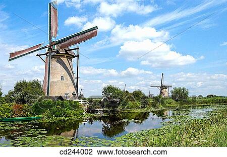 Stock Image - Windmills. Kinderdijk. Netherlands. Fotosearch
