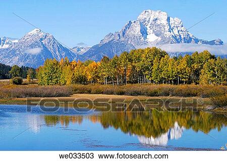A view of the Grand Teton Mountains from the Oxbow bend of the Snake River, Wyoming, USA View Large Photo Image Stock Image - A view of the Grand Teton Mountains from the Oxbow bend of the Snake River, Wyoming, USA. Fotosearch
