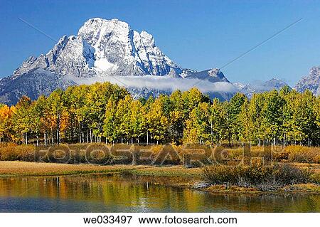 A view of the Grand Teton Mountains from the Oxbow bend of the Snake River, Wyoming, USA View Large Photo Image Stock Photo - A view of the Grand Teton Mountains from the Oxbow bend of the Snake River, Wyoming, USA. Fotosearch