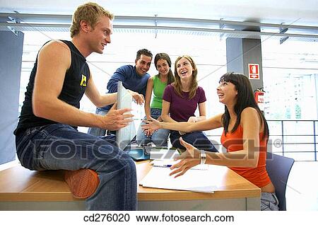 Stock Image - amusement, college, chat, boy, adolescence. Fotosearch