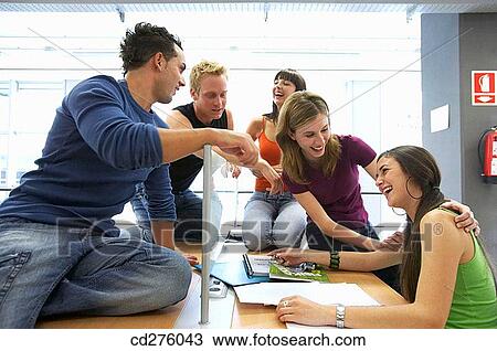 Stock Image - amusement, college, chat, boy, adolescence. Fotosearch