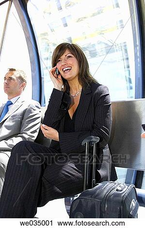 Stock Image - baggage, bench, business, Business travel, businessman. Fotosearch