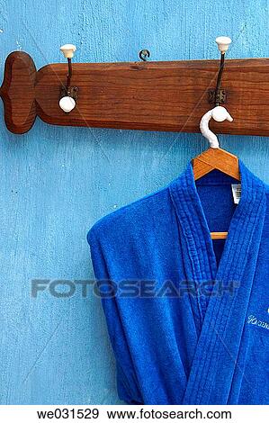 Stock Photo - bathrobe, blue, concept, detail, hang. Fotosearch