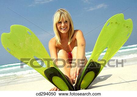 Stock Image - beach, blond. Fotosearch