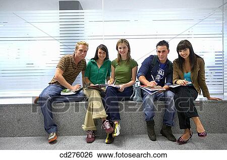 Stock Photograph - bench, college, boy, adolescence. Fotosearch