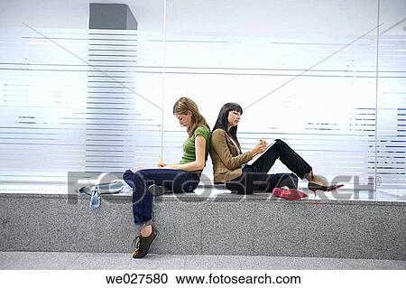 Stock Image - bench, companion, college, adolescence. Fotosearch