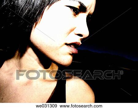 Stock Photo - brunette, Close-up, angry. Fotosearch