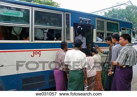 Bus stop. Yangon. Myanmar (Burma) View Large Photo Image Stock Photo - Bus stop. Yangon. Myanmar (Burma). Fotosearch