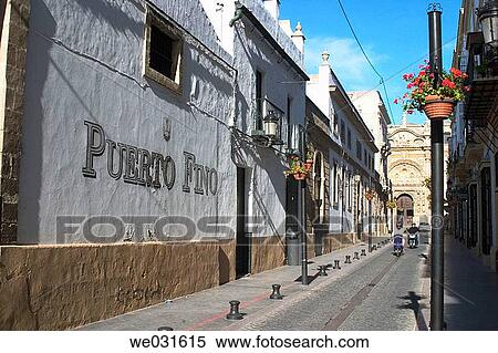 Calle Palacios with church in background, El Puerto de Santa Mar? a. Cßdiz province, Andalusia, Spain View Large Photo Image Stock Photography - Calle Palacios with church in background, El Puerto de Santa Mar? a. Cßdiz province, Andalusia, Spain. Fotosearch