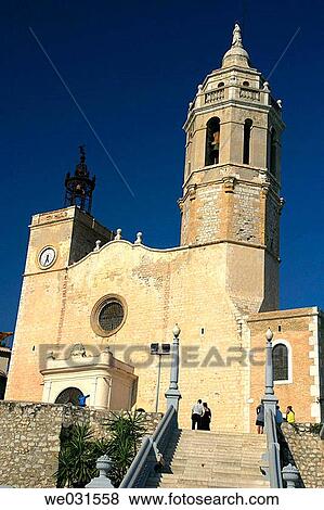Church of Sant Bartomeu, Sitges. Barcelona province, Catalonia, Spain View Large Photo Image Stock Photo - Church of Sant Bartomeu, Sitges. Barcelona province, Catalonia, Spain. Fotosearch