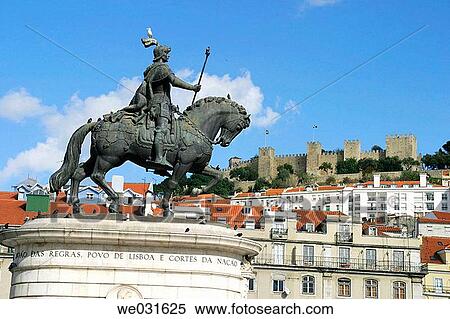 Stock Photography - Dom Jo? o I statue in Pra? a da Figueira, Lisbon. Portugal. Fotosearch