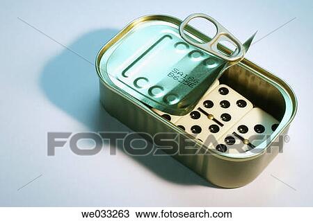 Stock Image - Dominoes in Tin Can. Fotosearch