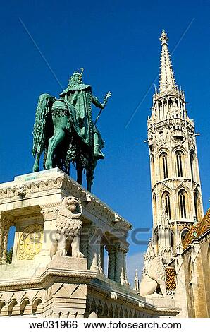 Equestrian monument. Matias church. Buda. Budapest. Hungary. View Large Photo Image Stock Photograph - Equestrian monument. Matias church. Buda. Budapest. Hungary.. Fotosearch