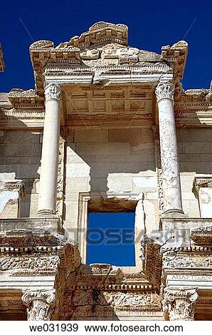 Exterior detail of the facade of the Celsus Library in the ruins of Ephesus, Turkey. View Large Photo Image Stock Photo - Exterior detail of the facade of the Celsus Library in the ruins of Ephesus, Turkey.. Fotosearch