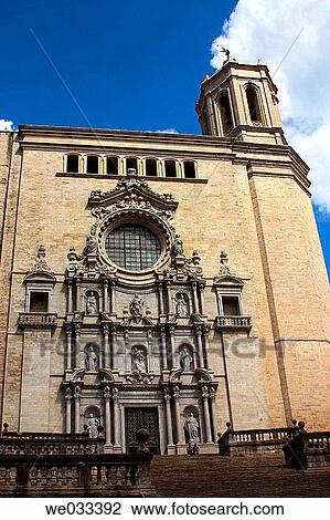 Fa? ade of the Cathedral, Girona. Catalonia, Spain View Large Photo Image Stock Image - Fa? ade of the Cathedral, Girona. Catalonia, Spain. Fotosearch