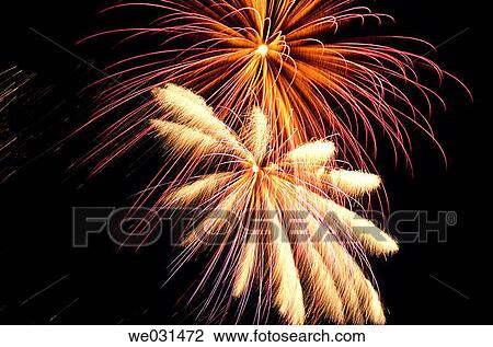 Gold, yellow, red and purple fireworks in night sky View Large Photo Image Stock Image - Gold, yellow, red and purple fireworks in night sky. Fotosearch